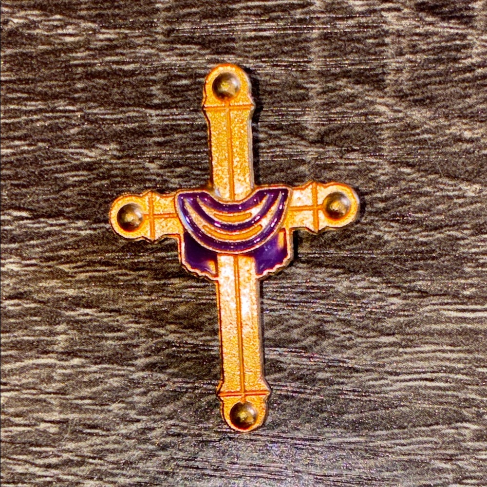 Used Gold Tone and Purple Cross Pendant